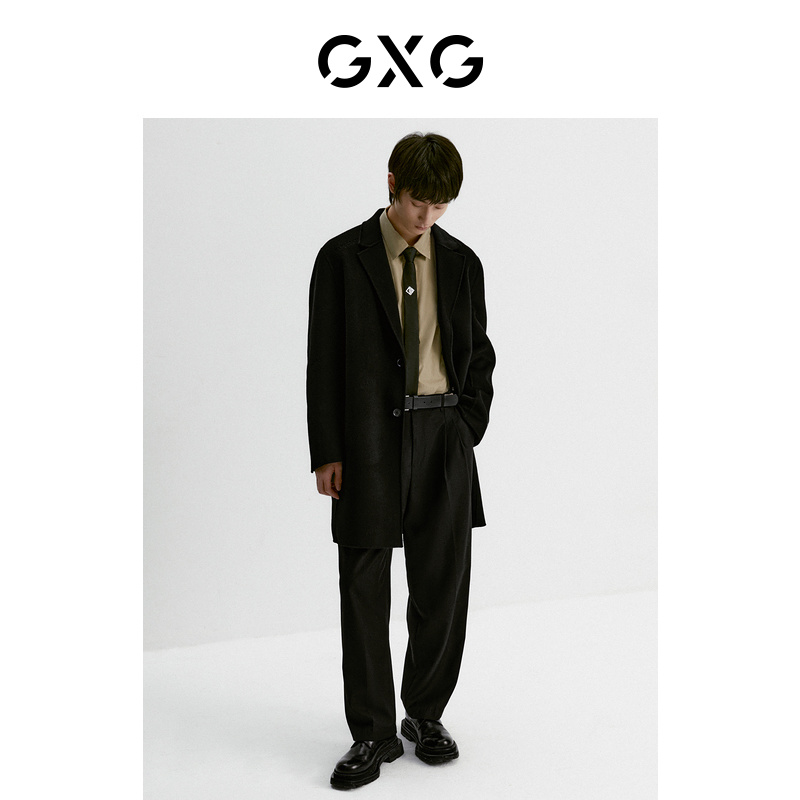 GXG 男装 商场同款经典蓝色系列黑色长大衣 2022年冬季新品 349.5元（需买3件