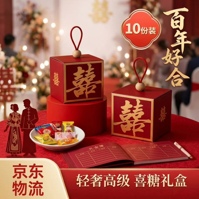徐福记 结婚喜糖大囍礼盒10盒装 每盒6颗轻奢高级糖果 婚礼伴手礼 44.33元