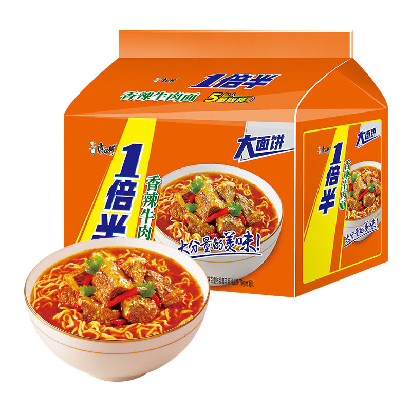 康师傅 1倍半大面饼 方便面 香辣牛肉五连包 11.61元