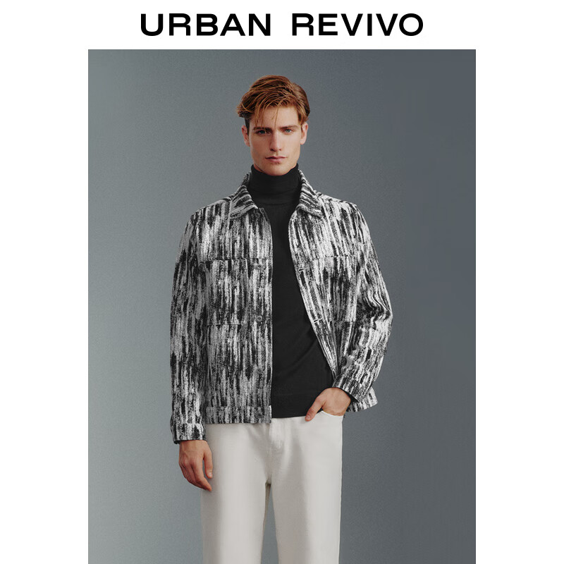 URBAN REVIVO UR2024秋冬男装时髦设计感提花宽松牛仔外套UMF830009 正黑 XS 379元（