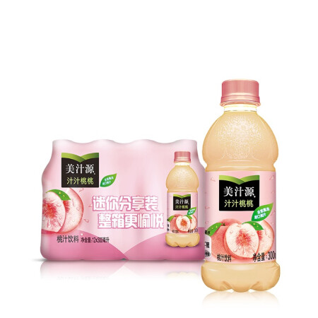 美汁源 汁汁桃桃 桃汁饮料 300ml*12瓶 整箱装 19.86元（需买3件，共59.59元包邮