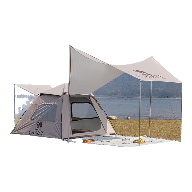 骆驼 户外露营帐篷便携式折叠防雨加厚野营全自动天幕帐 173BA6B111 3-4人奶酪