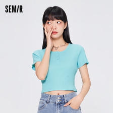 puls会员：森马（Semir）短袖T恤 甜酷少女-海洋蓝 160/84A/M 25.90元