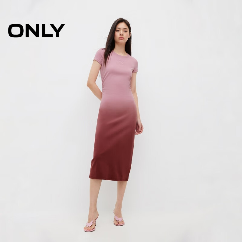ONLY 秋季休闲百搭显瘦渐变刺绣中长款连衣裙女|124161014 E15 桃花木色 112.6元