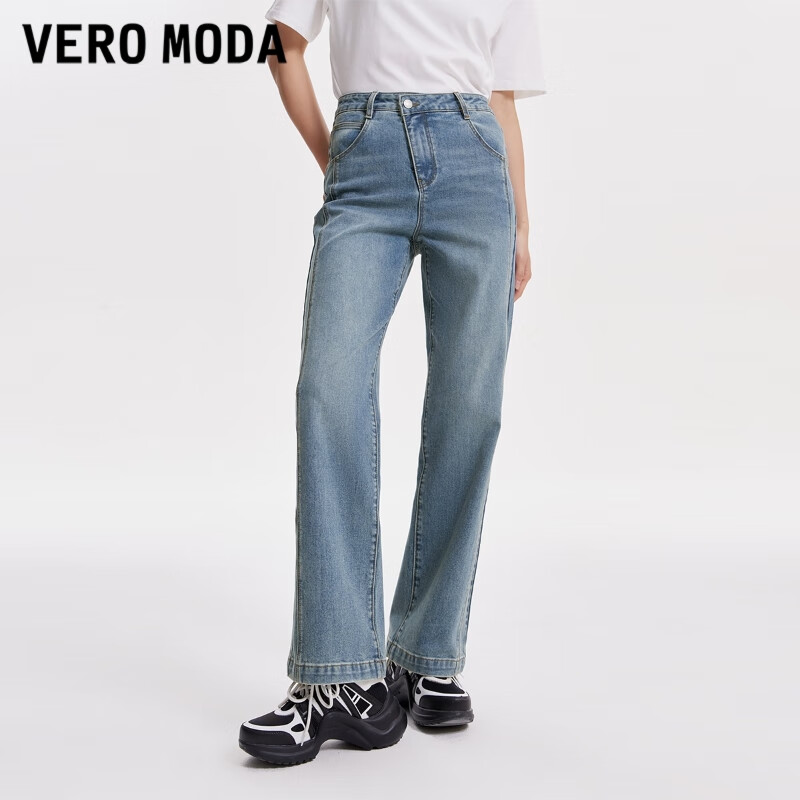 VERO MODA VEROMODA牛仔裤女2024复古时尚百搭中腰显瘦直筒裤子 J38浅牛仔蓝色 165/