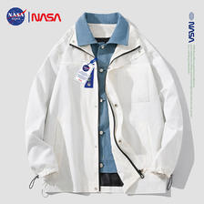 NASA GISS 外套男士春秋季潮流翻领夹克学生宽松假两件工装上衣服 白色 2XL 116