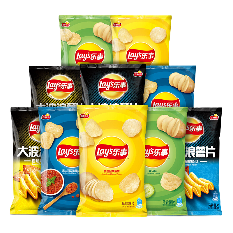 PLUS会员：Lays 乐事 黄瓜味+原味+红烩味+鱿鱼味+鸡翅味 40g*10袋 29.65元（需领