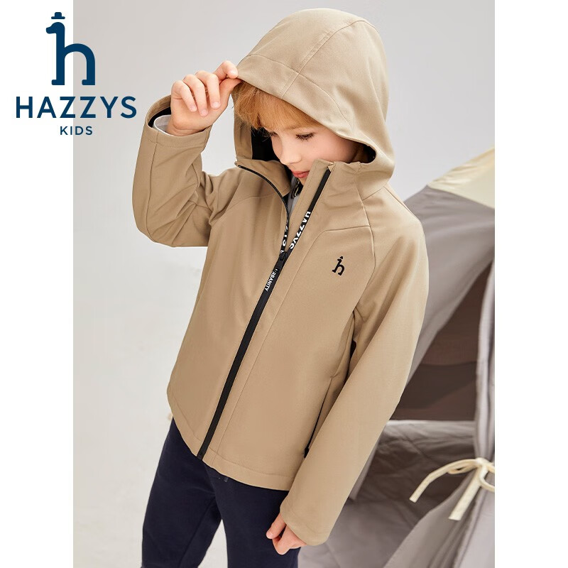 哈吉斯 男童秋防风耐穿微弹保暖时尚休闲帅气夹克 燕麦卡其 160 429元（需用