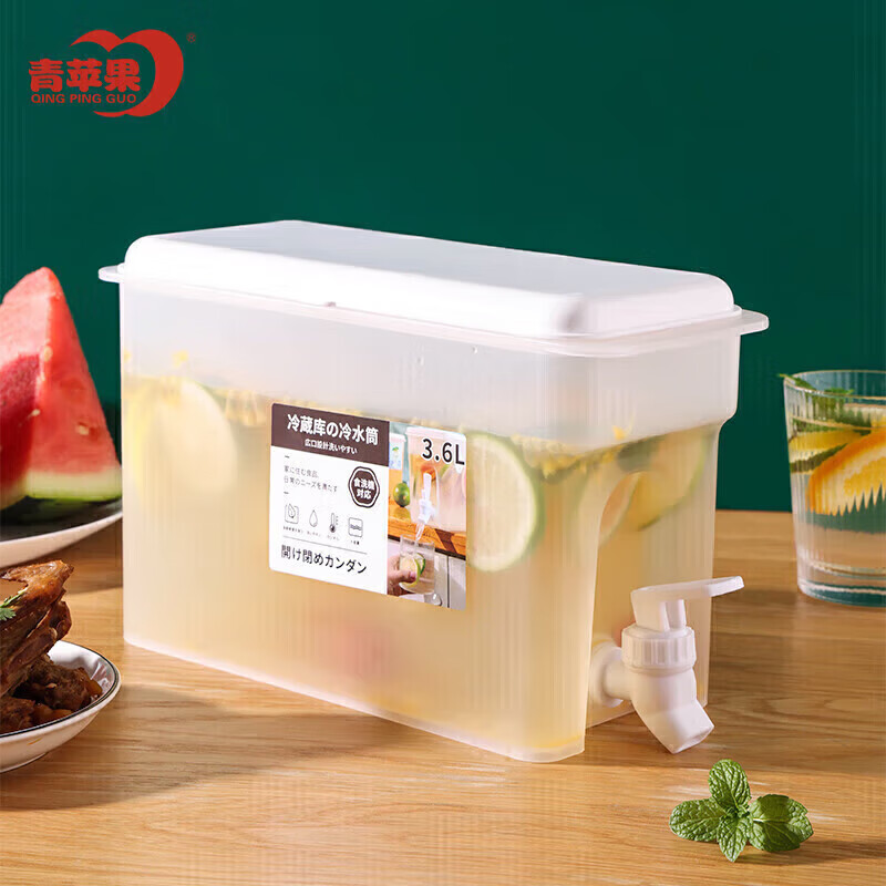 青苹果 冰箱冷水壶凉水壶带龙头大容量塑料冷水桶饮料果汁壶 3.6L 13.38元