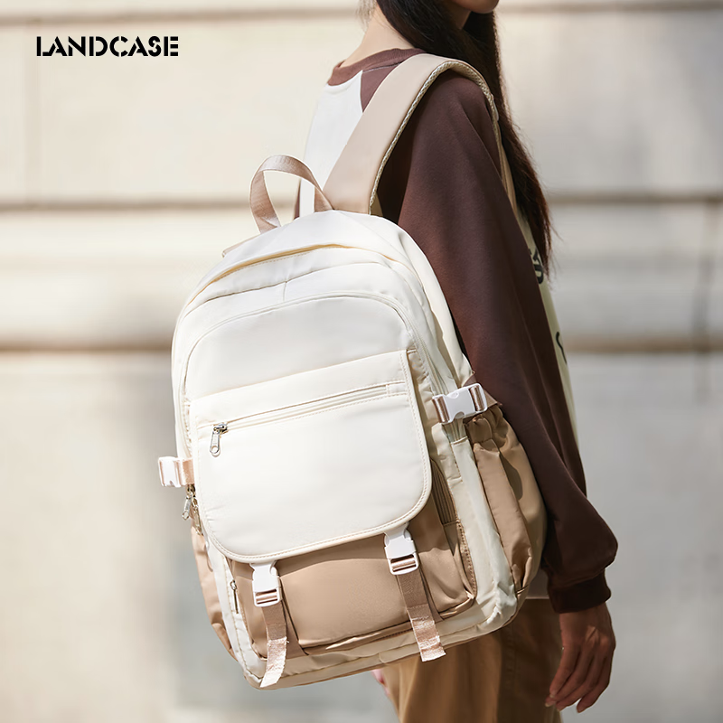 Landcase 书包初中高中生双肩包女2024新款大容量ins背包 3173米黄 97.8元（需买2