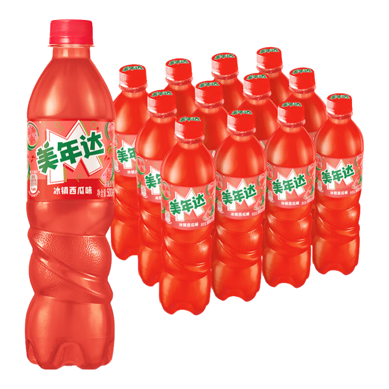 PLUS会员：百事可乐 美年达可乐 Mirinda 冰镇西瓜味 汽水 碳酸饮料 500ml*12瓶 *4