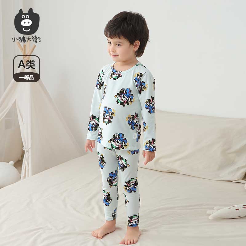 小猪大卫 PecoDavid 秋内衣套装男童女宝宝可爱印花秋衣秋裤无骨贴身内衣套 1