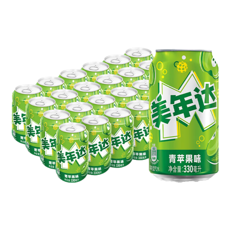 美年达 百事可乐美年达青苹果味汽水碳酸饮料330ml*24听 新老包装随机 25.65元