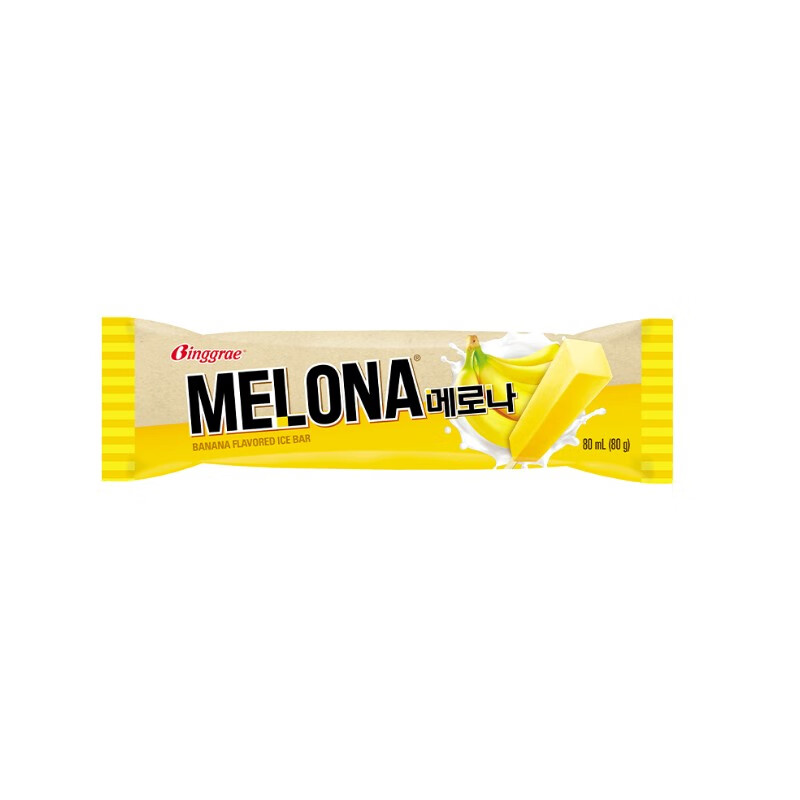 Binggrae 宾格瑞 melona）韩国进口 蜜乐娜香蕉味雪糕 冰棍 冷饮冰淇淋8支/盒 39.