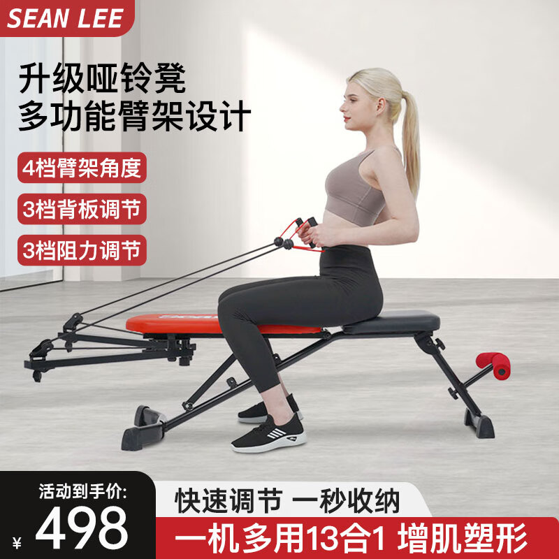 Sean Lee 哑铃凳家用多功能健身器材飞鸟椅哑铃仰卧板可折叠带臂架训练椅 498