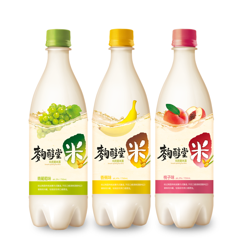 PLUS会员:麴醇堂 桃子味+青葡萄+香蕉味750ml*3瓶韩国果味米酒 39.9元