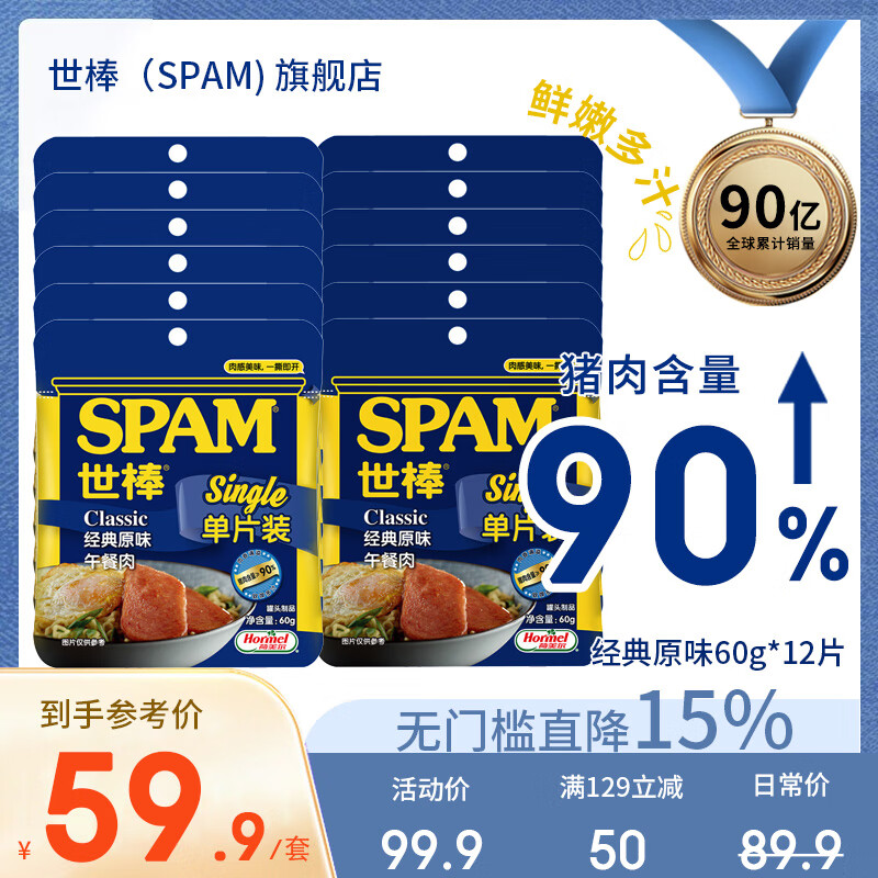 SPAM 世棒 单片午餐肉 经典原味60g*12 ￥48.8