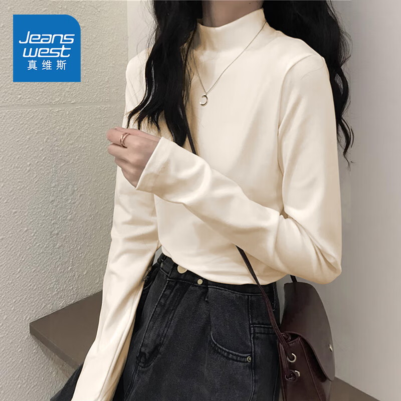 真维斯 打底衫女装加绒保暖2026秋冬新款7a抗菌半高领修身百搭上衣服 杏# 多