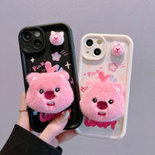 FlowerPig 苹果15PPRO粉色小海狸手机 iPhone12/11可爱毛绒软套 白色露比 苹果7G/8G 9
