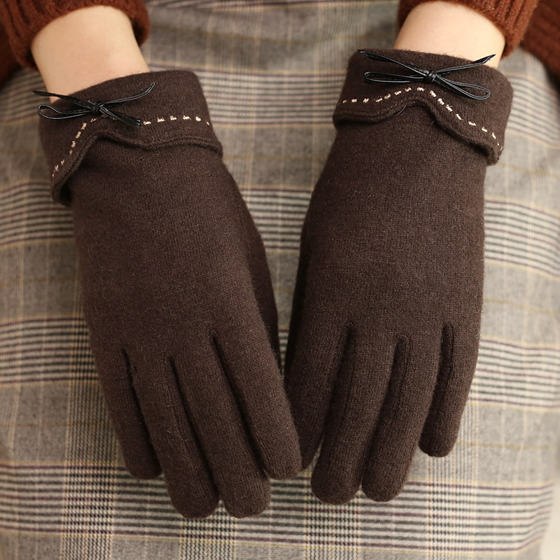 斯普琳 羊毛线手套女冬季保暖时尚加绒触屏开车骑行手套女士针织棉手套厚