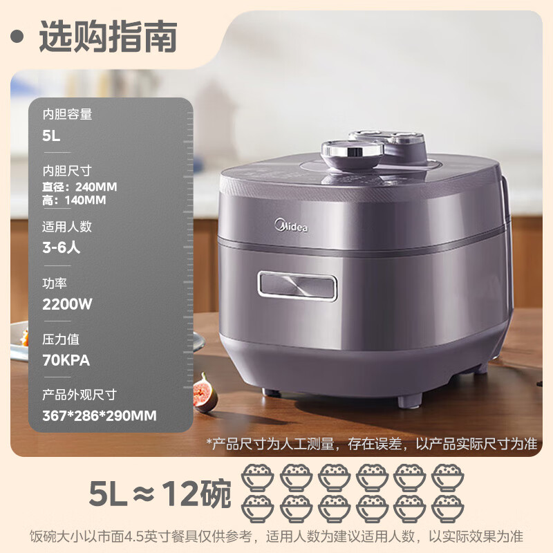 美的 电压力锅高压锅5升IH加热2200W家用一道菜自MY-S5972K 499.24元（需用券）