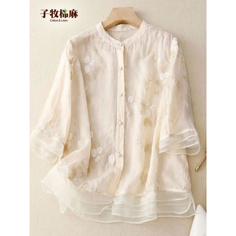 子牧棉麻 女士刺绣衬衫 Z23XA002785 58.95元（需用券）