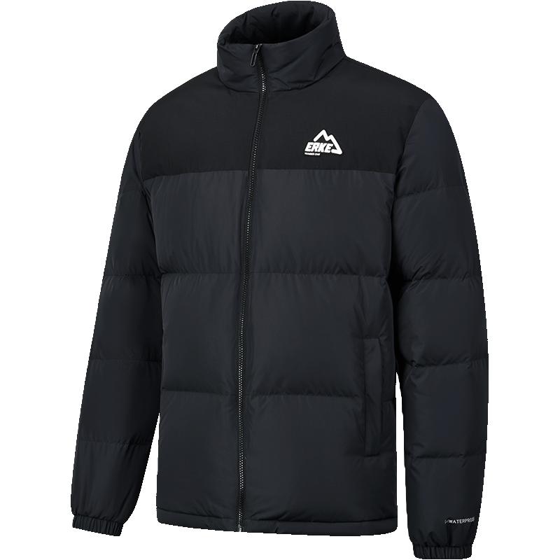 鸿星尔克 驭光2.0|羽绒服男秋冬男女防泼水休闲短款羽绒夹克外套 正黑 XL 178