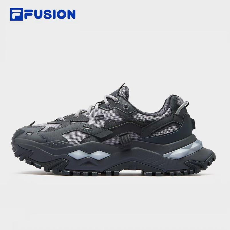FILA FUSION FILA 斐乐硬糖男鞋黑武士厚底增高男士通勤运动鞋纯黑色老爹鞋 354.