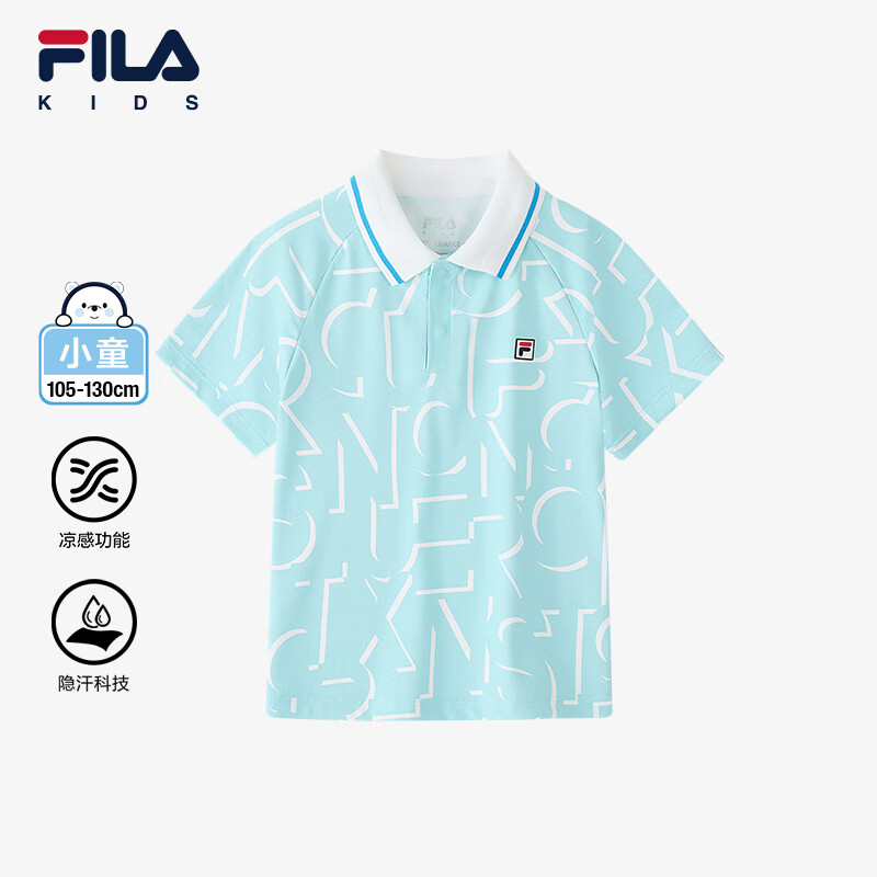 FILA 斐乐 童装儿童POLO衫2024秋季男小童运动凉感短袖上衣 满印一-ZA 105cm 440元