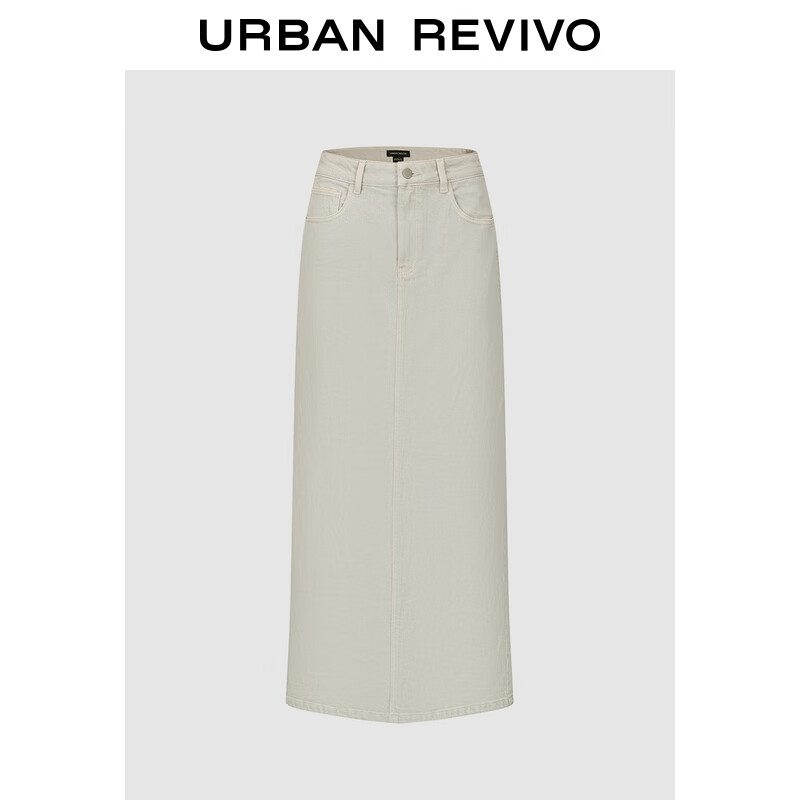 URBAN REVIVO UR2024秋季女装时尚简约后开衩直筒休闲半裙UWG840237 米白 XS 279元（