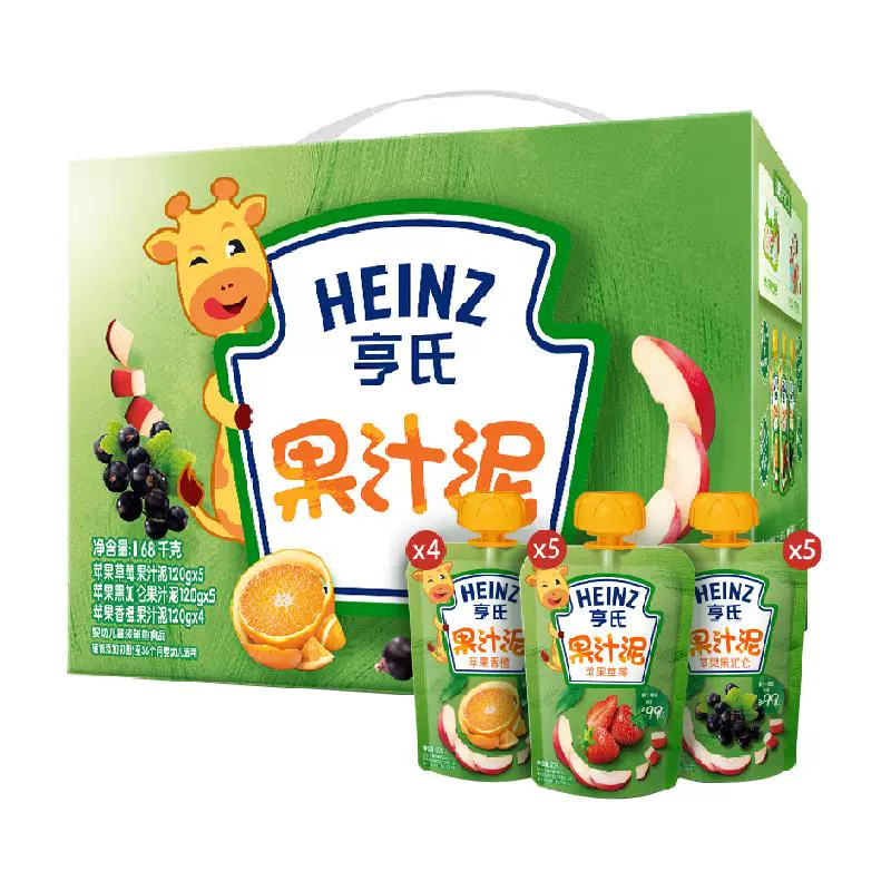 Heinz 亨氏 婴儿无添加水果泥果汁泥宝宝辅食泥120g*14袋 ￥43.6