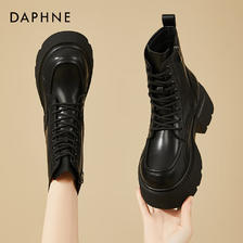 DAPHNE 达芙妮 马丁靴女加绒高跟短靴圆头增高百搭通勤女靴4623607106黑色37 274.
