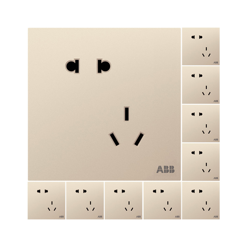 ABB 盈致系列 金色 错位斜五孔插座十只装 65元包邮（需用券）