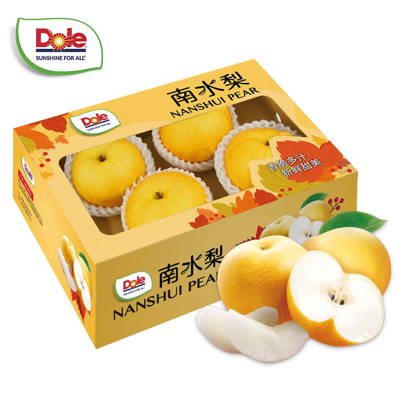 Dole 都乐 南水梨 肉质脆嫩 清甜爽口 5-8粒装 总重1.8KG 19.9元包邮（需用券）