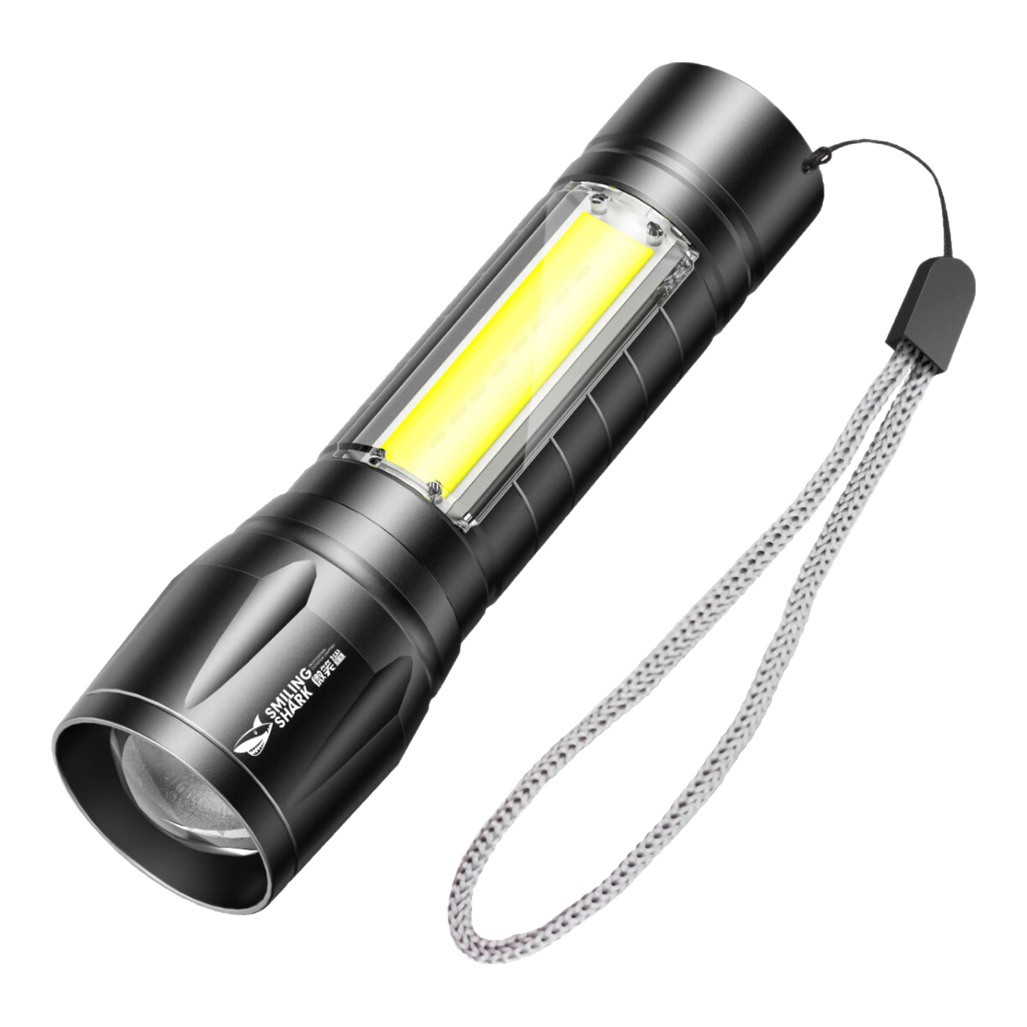 需换购：微笑鲨 超亮充电式手电筒 COB侧灯 伸缩调焦 三挡变焦 小巧便携 5元