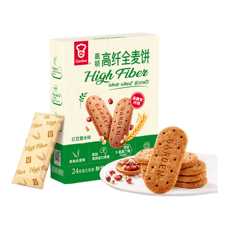 PLUS会员：Garden 嘉顿 高纤全麦饼干红豆薏米味 336g 15.91元（plus包邮）