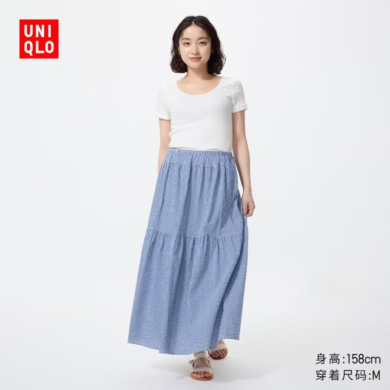 优衣库 486099 层叠长裙 宝蓝色 M 半身裙 89元（需用券）