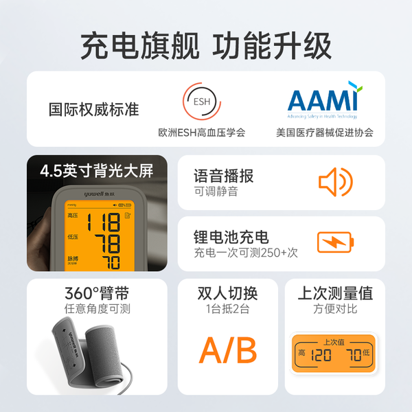 yuwell 鱼跃 医用电子血压计 680AR 精准测血压！