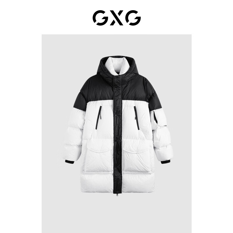 GXG 男装 黑白色连帽长款羽绒服 23年冬季GEX1D2429594 黑白色 249.5元