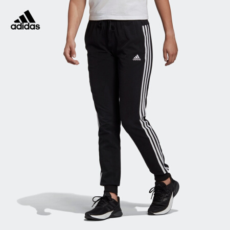 adidas 阿迪达斯 修身三条纹束脚运动裤女装阿迪达斯官方轻运动GM5542 黑色/白