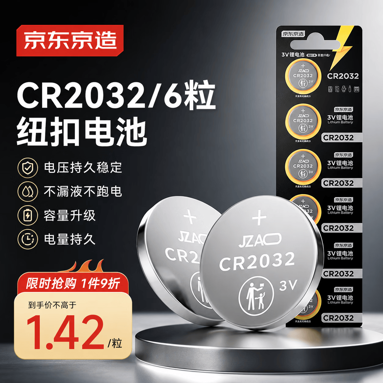 京东京造 CR2032纽扣锂电池 3V 6粒装 3.43元 - 美泡泡
