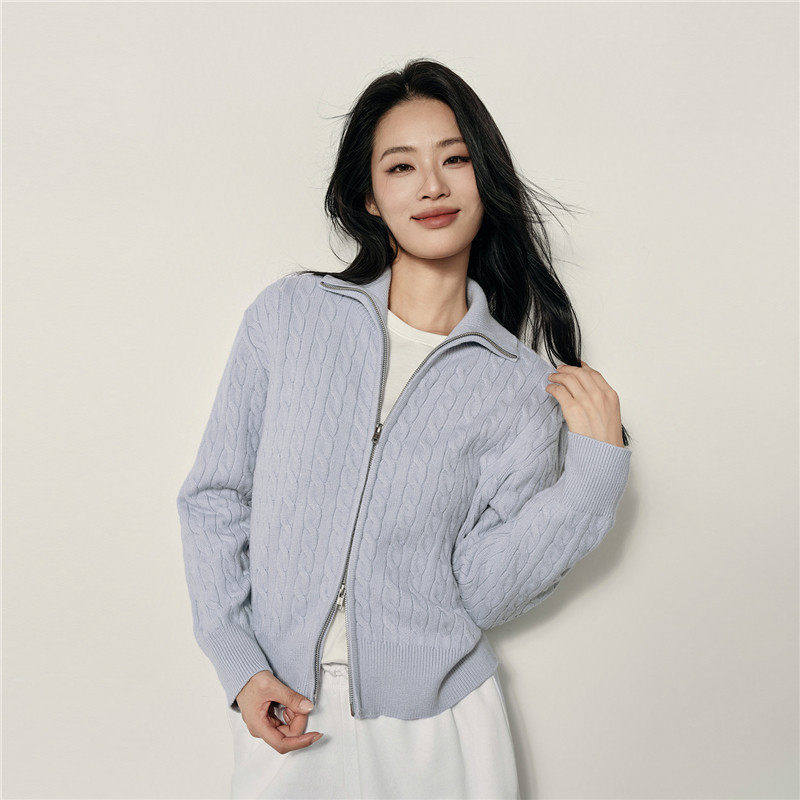 佐丹奴 [卢正义韩国明星款]佐丹奴绞花毛衣女双拉链翻领针织外套05355724 161