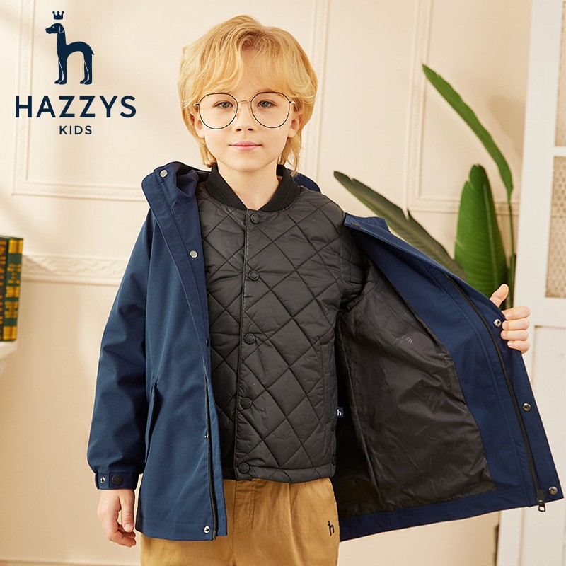 HAZZYS 品牌童装 男女童可拆卸防风棉服 深灰蓝 499元（需用券）