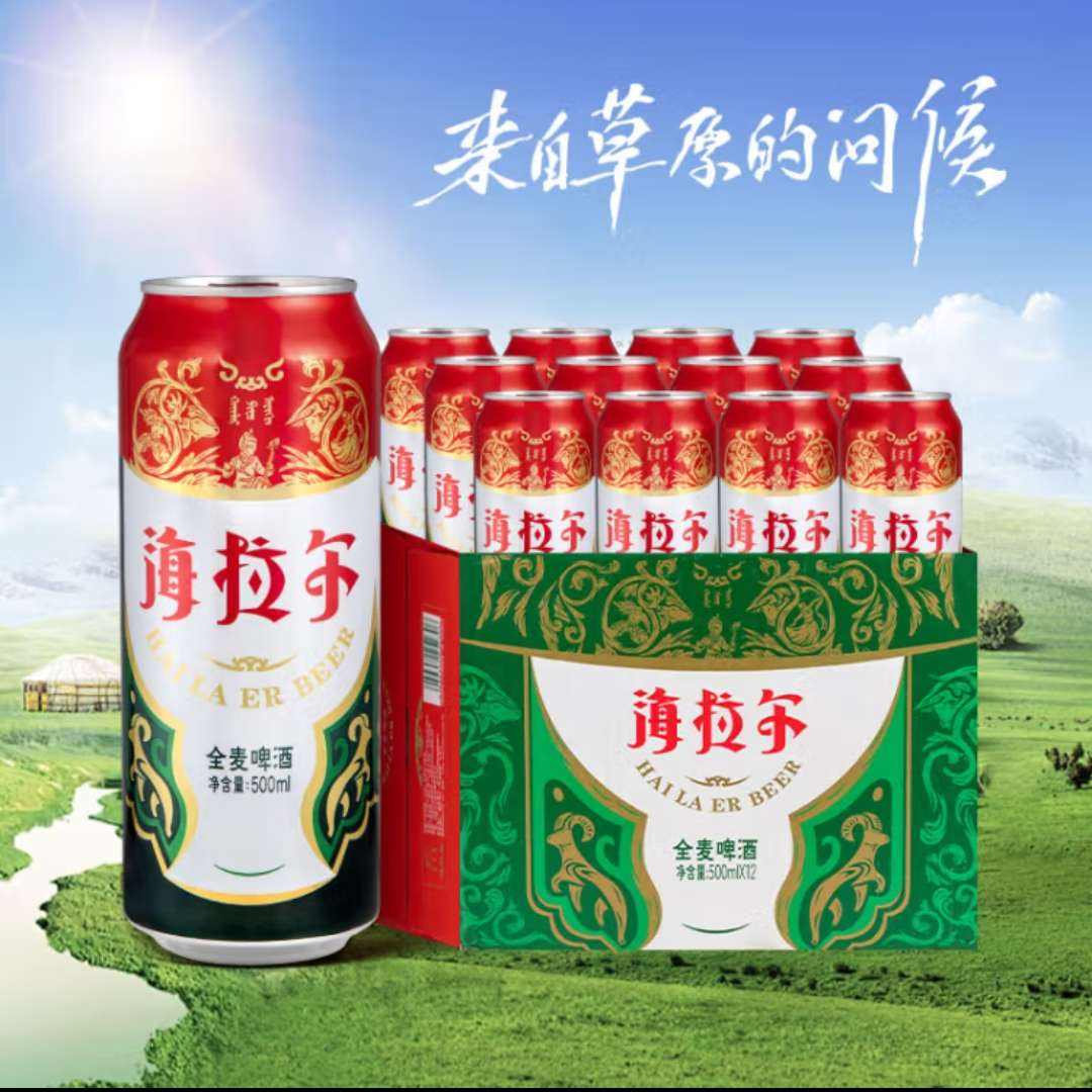 PLUS会员：雪花啤酒 海拉尔全麦9度500ml*12听 整箱装 年货节送礼 100.5元（需领