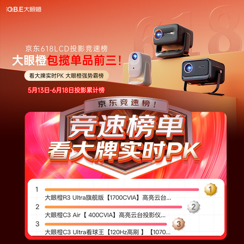 大眼橙 C3Ultra 云台投影仪 1080P 1599.3元 - 线报酷