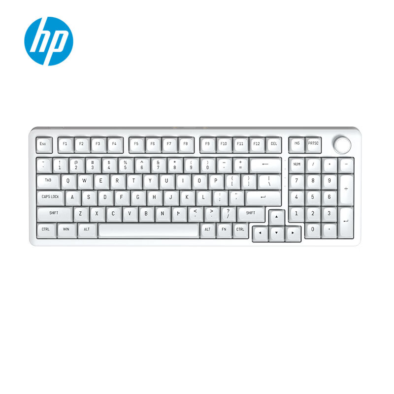 HP 惠普 K10G-98L白色客制化机械键盘 有线gasket结构 98配列带旋钮 全键热插拔