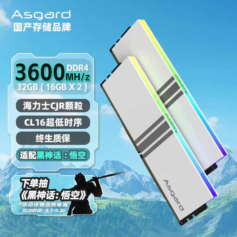 Asgard 阿斯加特 32GB(16Gx2)套装 DDR4 3600 台式机内存条 RGB灯条-女武神·瓦尔基里