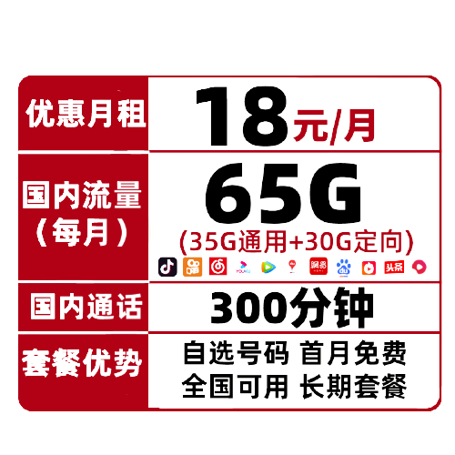 中国电信 5G长期翼卡 18元/月 0.01元（需用券）