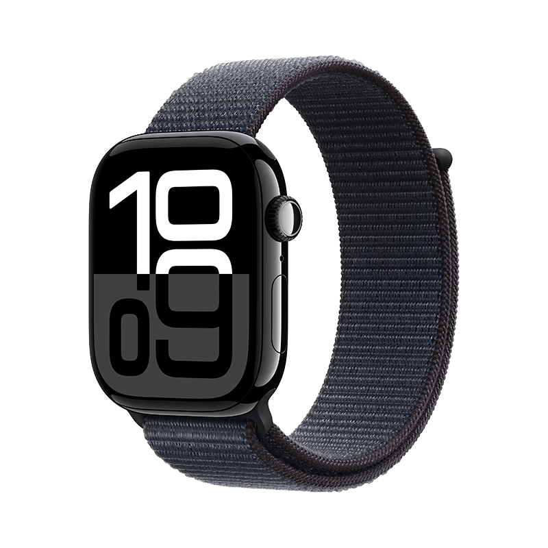 PLUS会员：Apple Watch Series 10 智能手表46毫米亮黑色铝金属表壳浓墨色回环式表