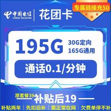 中国电信 花团卡 两年19元月租 （195G国内流量+5G网速+首月免租）赠电风扇/